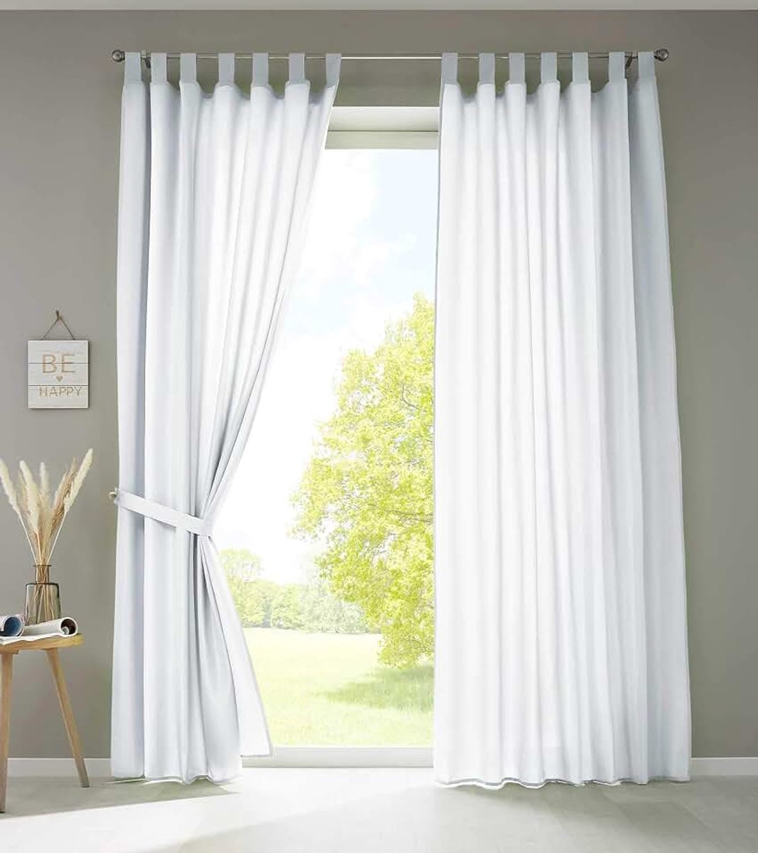 2-delige set gordijnen sjaal lussen »Berlin« HxB 225x140 cm wit ondoorzichtig microsatijn lichtdoorlatend plooiband effen mat, 20400N2