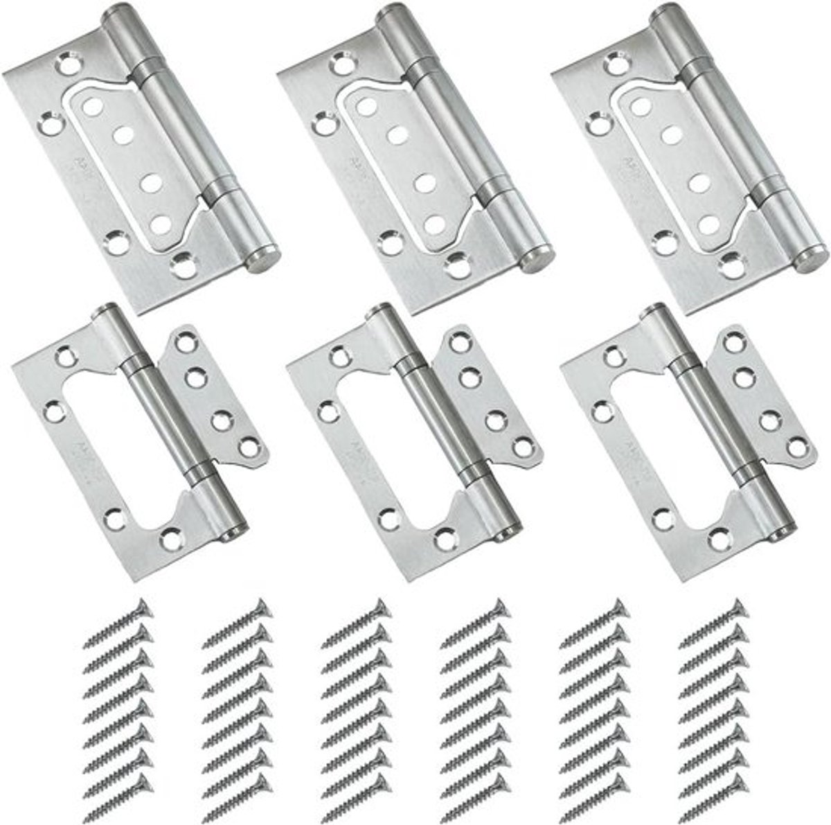 Inklapbare Deurscharnierset 100 mm - RVS - 6 Stuks - Inclusief Schroeven - Voor Houten Deur en Kledingkast - Zilverkleurig