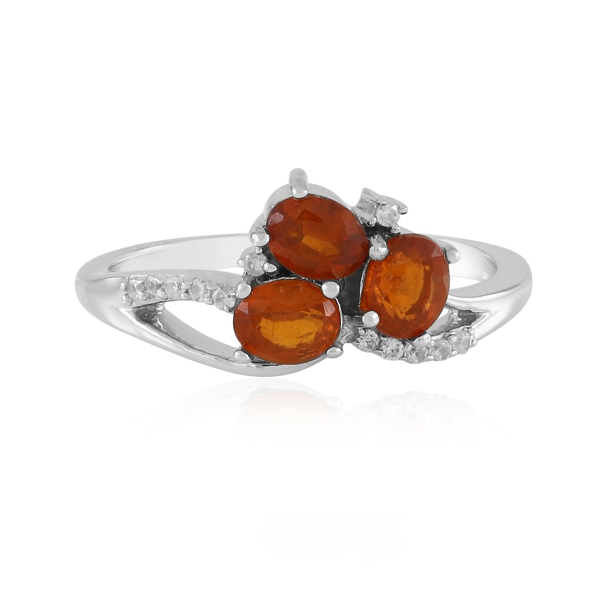 Cavill - Verstelbare Ring 925 Sterling Zilver - Oranje Kyaniet 1,23 ct Ovaal - Pavé Zirkoon 0,09 ct - Elegante Damesring met Edelstenen