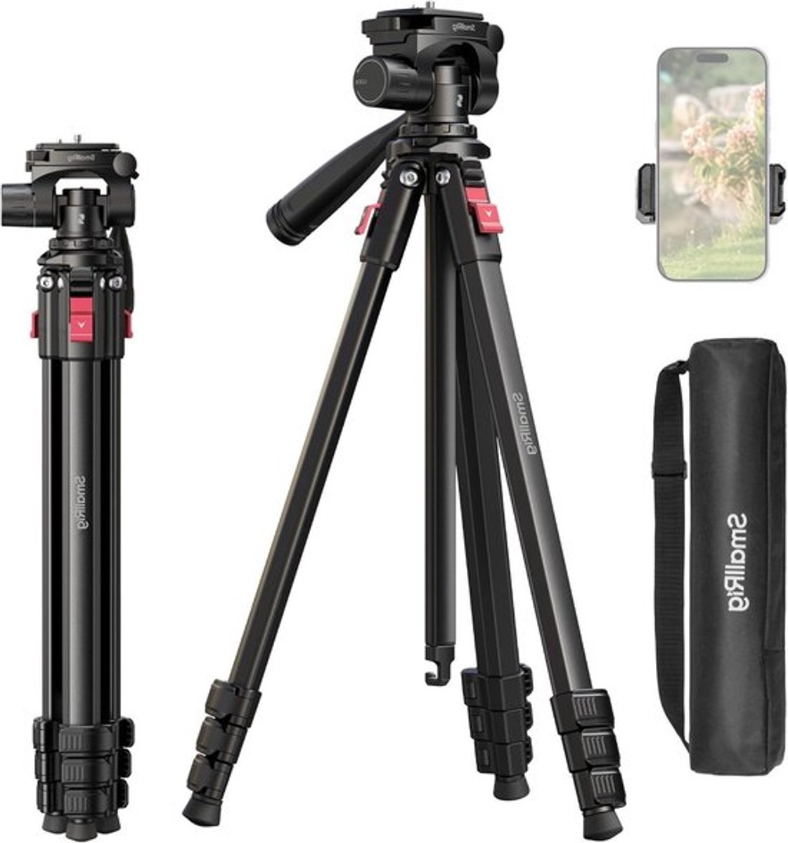 Aluminium Reisstatief 67.7" met Telefoonclip en Draagtas, Ideaal voor Live Streaming en Vloggen, Max. Belastbaarheid 5 kg