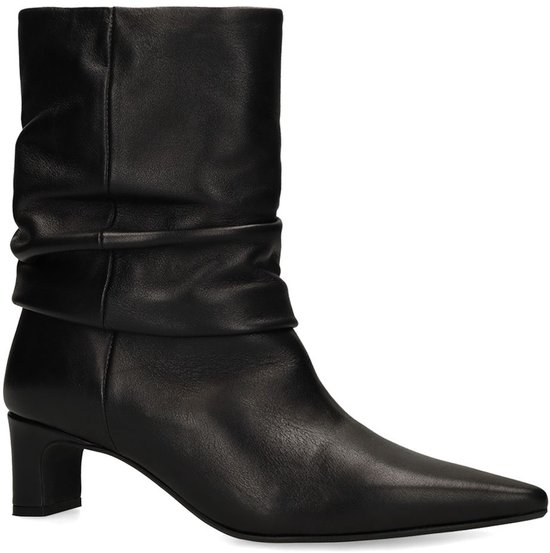 Manfield Manfield - Dames - Zwarte leren slouchy enkellaarsjes met hak - Maat 37 ...