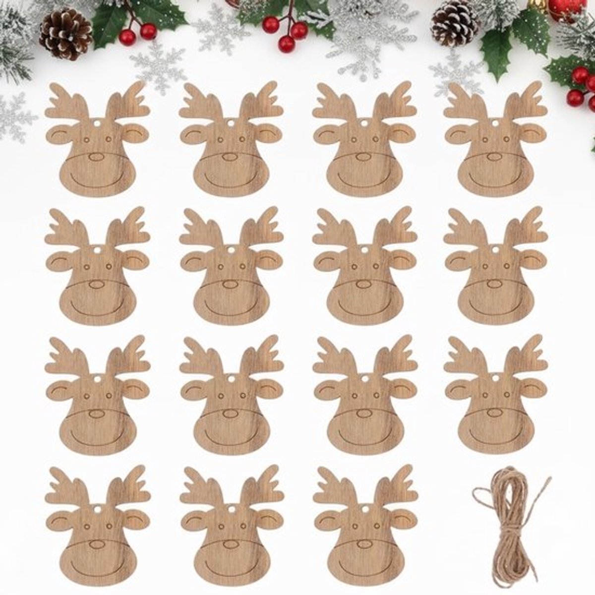 Kerstversiering 20 Stuks - Houten Uitsparingen - Rendier Hanger - DIY Decoratie - Cadeauhangers - Feestaccessoires - Kerstornamenten