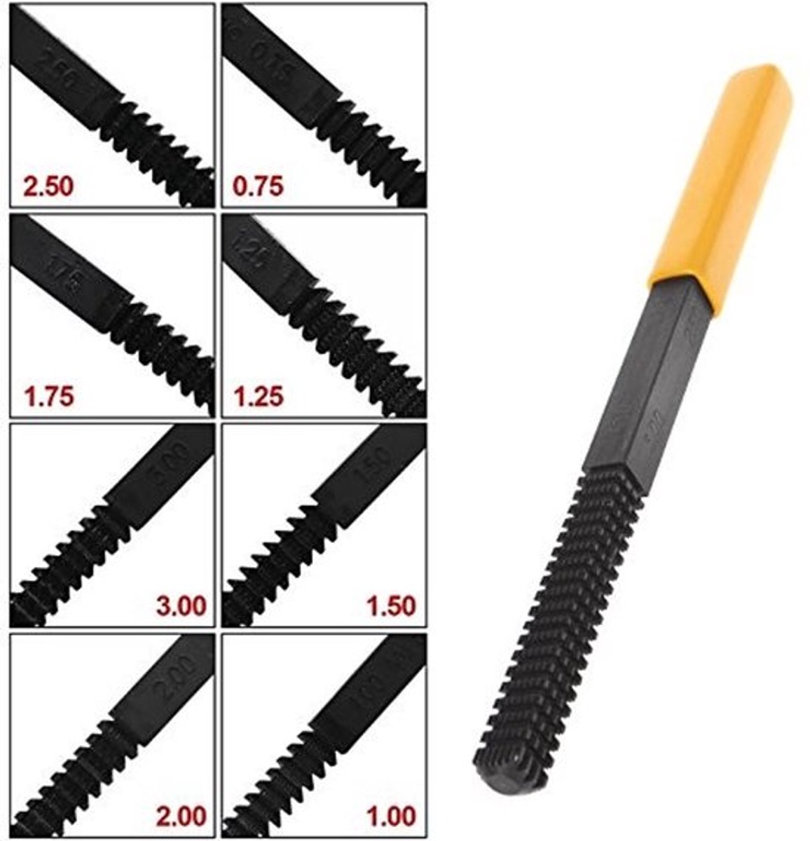 Reparatievijl Zware uitvoering - Buitendraad - Draadherstelgereedschap - Staal - Afneembare Handgreep - Metrische Spoed 0,75-3,0 mm - Draadvijl