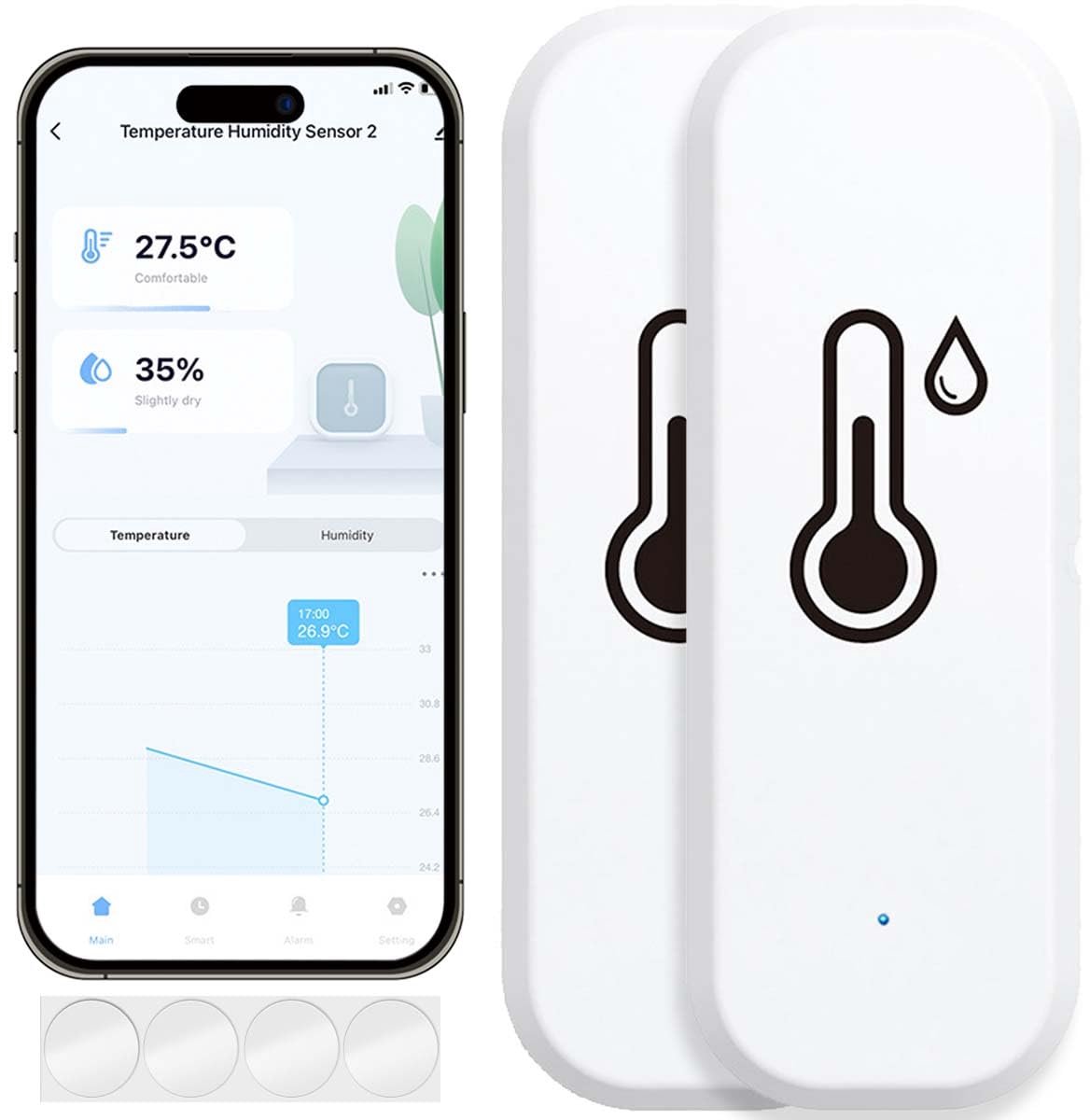 Wifi-hygrometer thermometer-sensor - mini temperatuur- en luchtvochtigheidssensor - app-alarm - 2 stuks - SnelShoppen