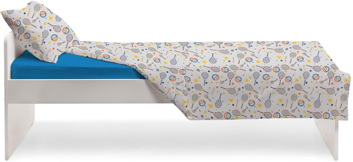 eenpersoons beddengoedset 100% katoen - tennis patroon - bovenlaken, hoeslaken + kussensloop - SnelShoppen