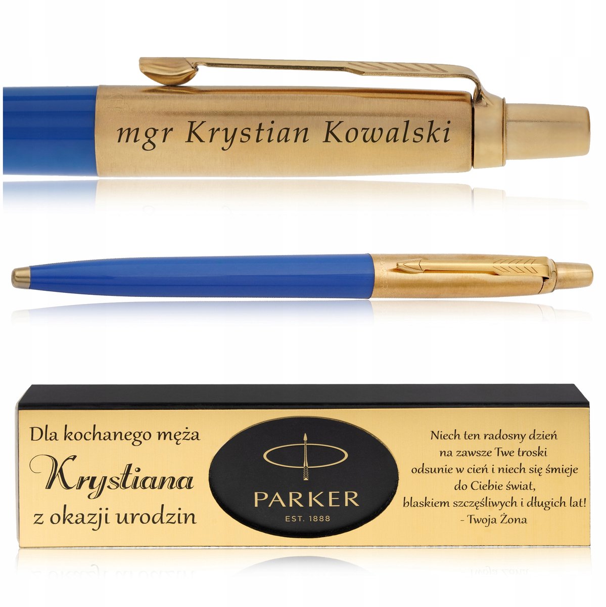 Parker Jotter 24 karaat Gouden Pen Blauw met Gravure & Luxe Doos