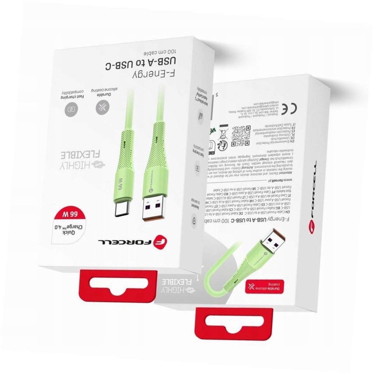 Forcell USB-A naar USB-C Kabel 1m Groen - Android Auto & Snel Laden 66W