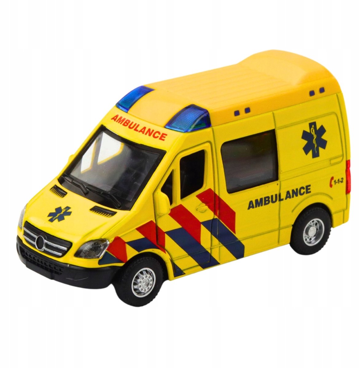 Metalen Ambulance Speelgoed met Pull-Back, Licht & Geluid