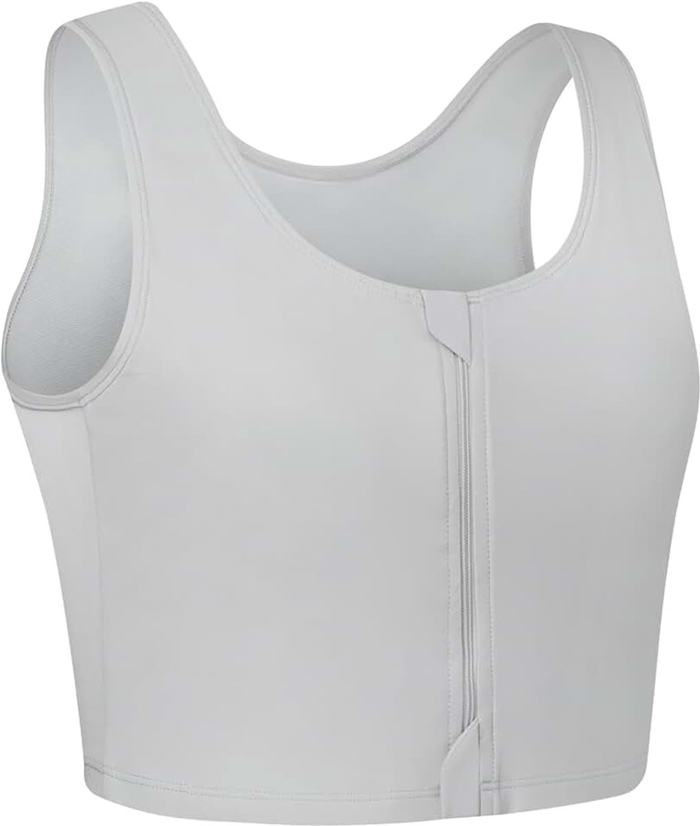 Dames Transgender Tomboy FTM Zip Up Ademend Half Borst Binder