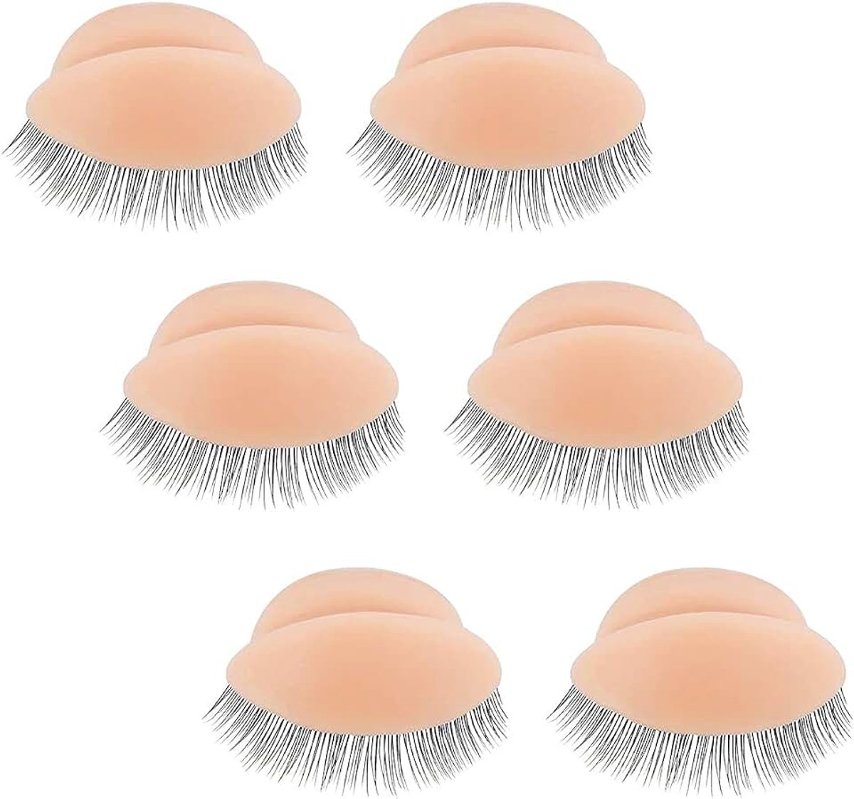 3 paar vervangende oogleden met wimpers voor mannequinhoofd van afneembaar en realistisch siliconenrubber voor wimpertraining en make-up