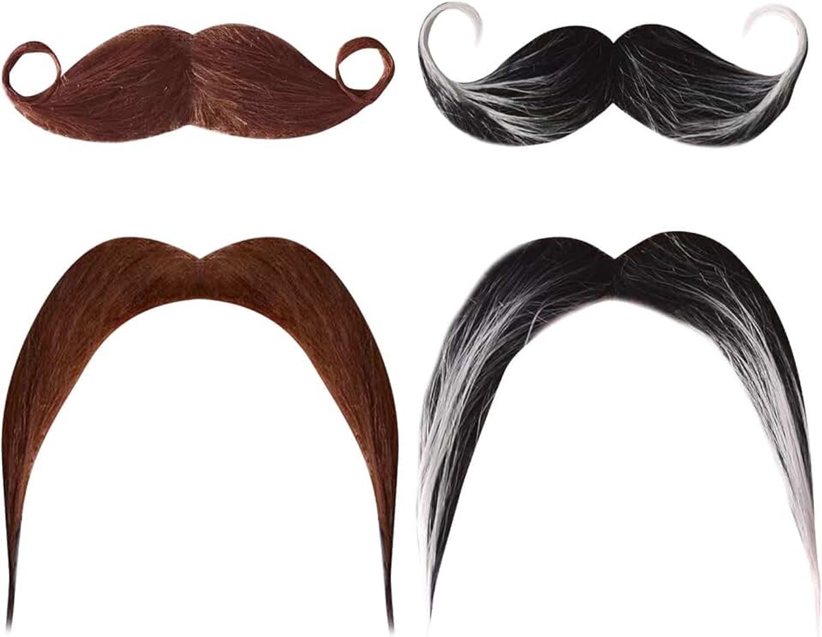 4 stuks valse snor, volwassenen kostuum nep snor nep baard fancy dress zelfklevende detective snor, stok op Mexicaanse valse snorren voor cowboy kostuum accessoires (4 stuks)