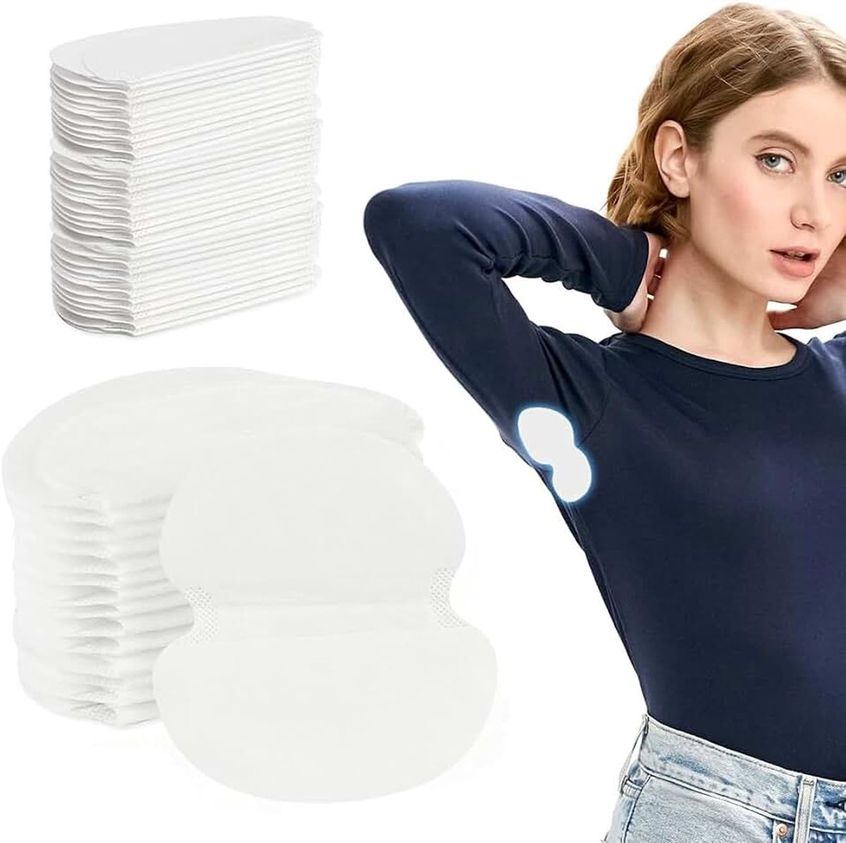 50 stuks okselpads, absorberend, ademend, effectief tegen zweetvlekken, voor overhemden, sport, werk, wit