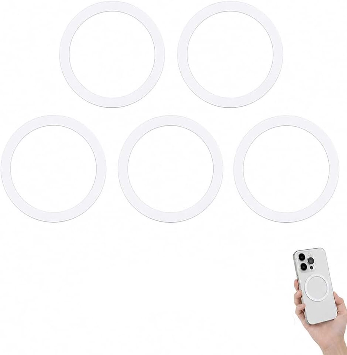5 stuks magnetische ring, zelfklevend, wit, sterke lijm, compatibel met Magsafe en autohouder, ultradunne metalen plaat voor smartphone en beschermhoes