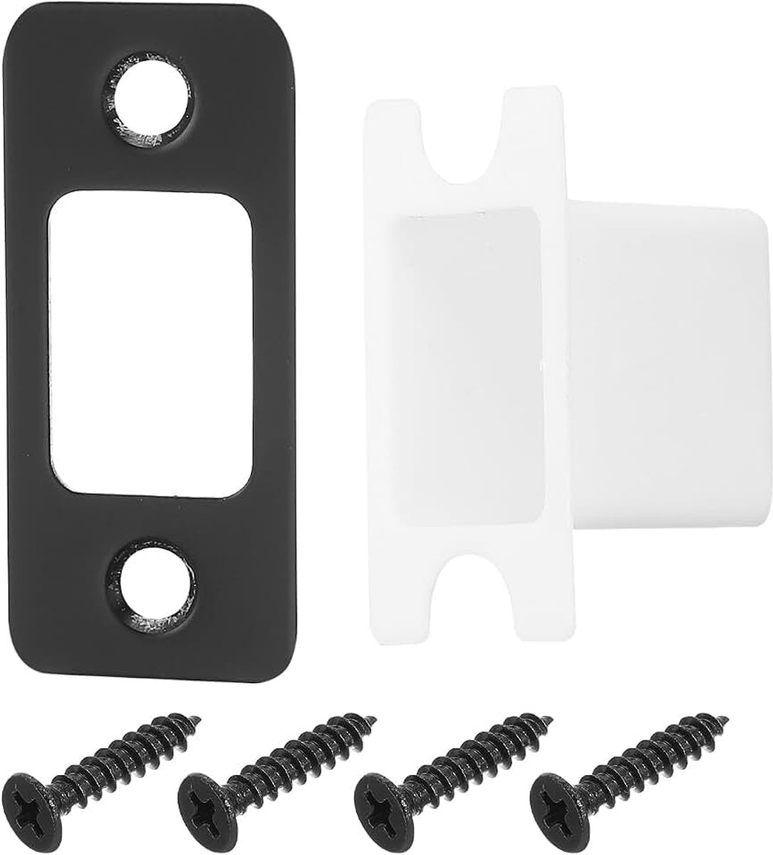 Set van 4 deursluitplaten, 57 mm x 25,5 mm roestvrij stalen grendel, reservesluitplaat voor deurkozijn, deurpaalversterking, afgeronde hoeken, zwart