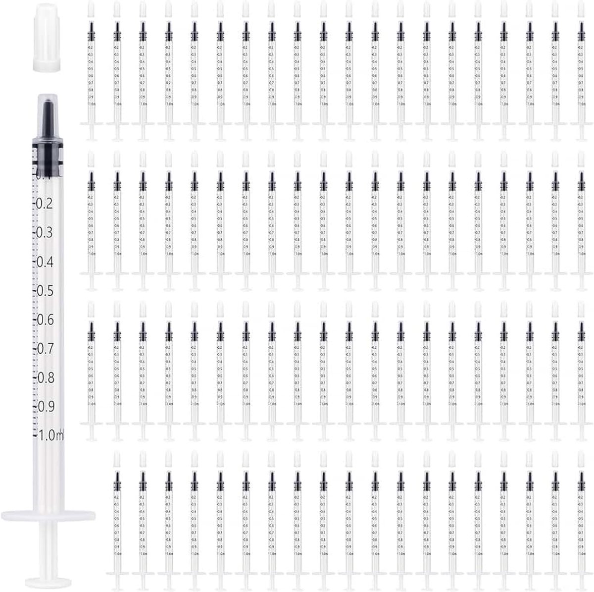 Spuit 1ml plastic met doppen: 80 stuks 1ml spuit zonder naald, spuiten 1ml voor het bijvullen en meten van vloeistoffen, diervoederen, planten irrigatie & wetenschappelijke laboratoria