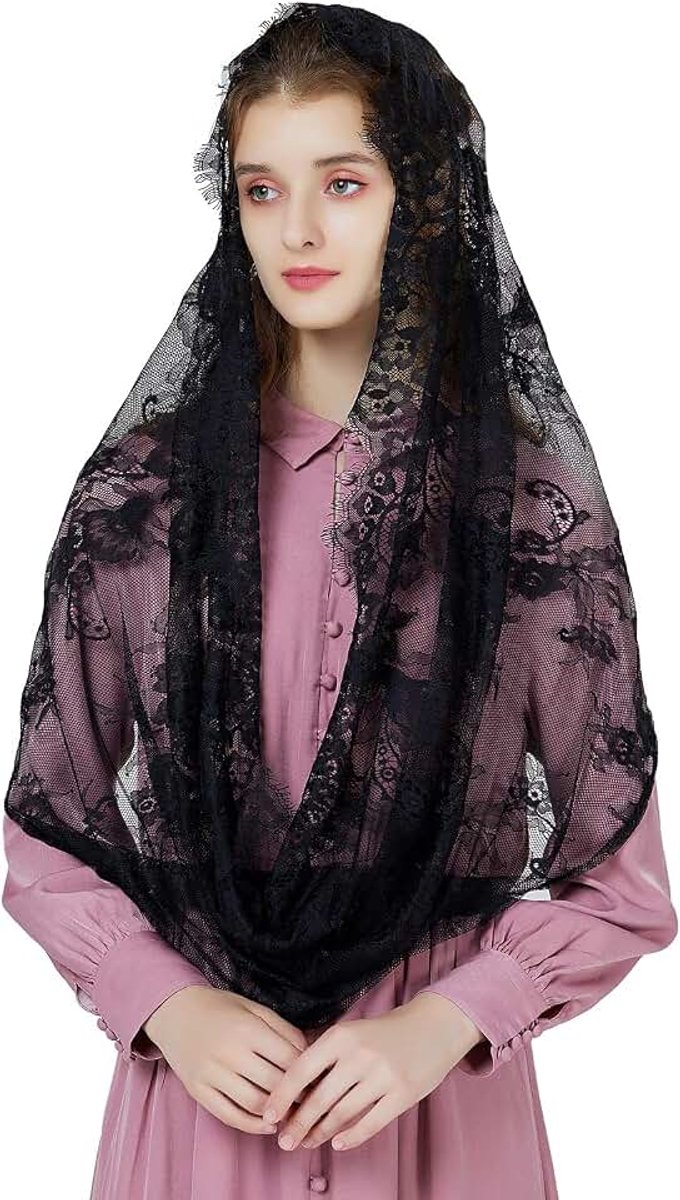 Mantilla Katholiek dames kant sjaal sluier hoofddoek stola zwart wit voor kerk mass latijn kapel bruid verdriet V101