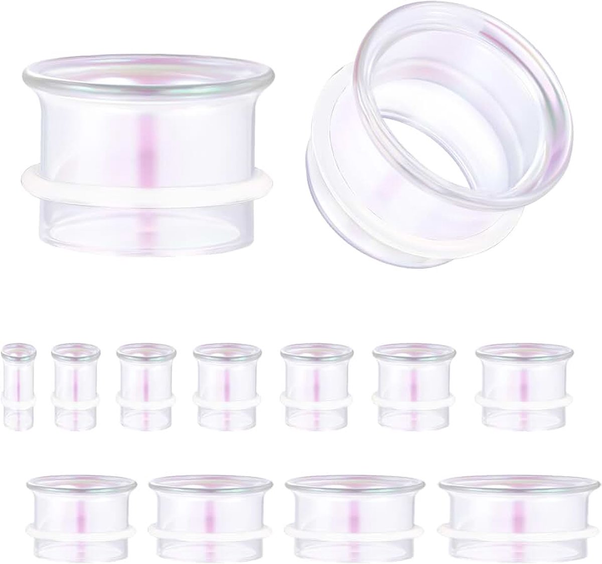 1 paar glazen oormeters | Hypoallergene enkele flare oortunnels | lichtgewicht oorstretchers piercing sieraden met O-ringen | maten 5G tot 3,5 cm