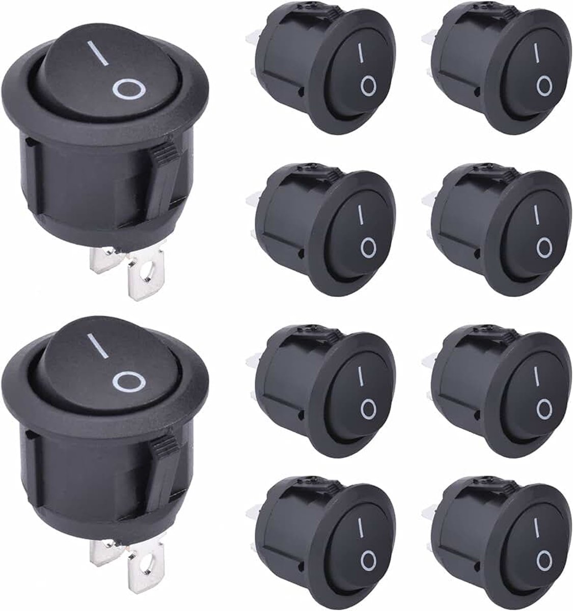 Schakelaar, 2-positie AAN-UIT met SPST 2-pins wipschakelaar, 250V 6A drukknoptuimelschakelaar voor huizen, industrie, DIY KCD1-5-101 ronde schakelaar (AAN-UIT zwart)