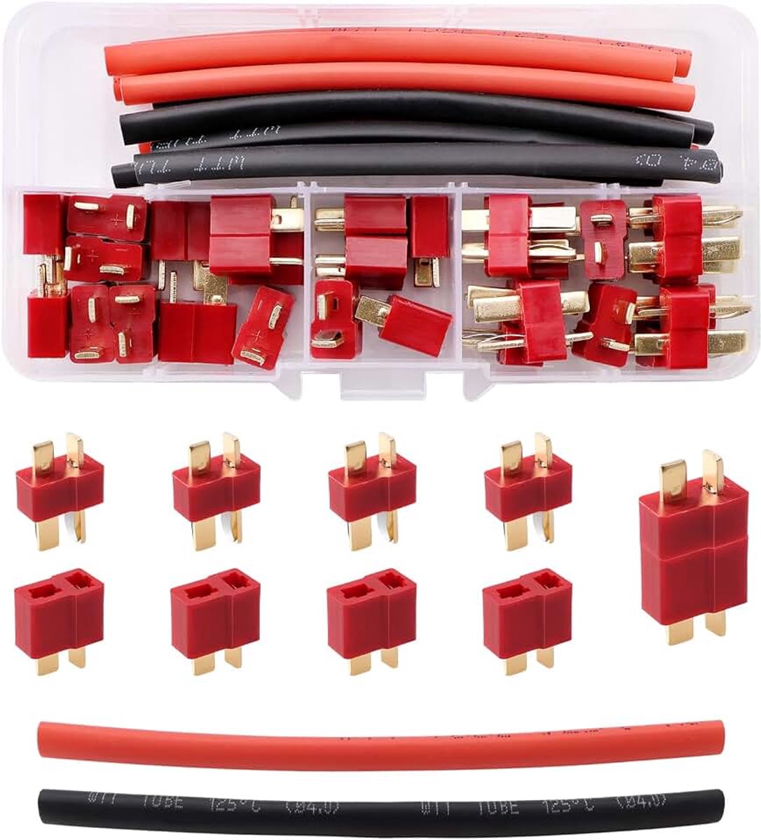 15 Paar T-Plug Connectoren, Deans T Mannelijke en Vrouwelijke Plugconnectorenadapter met Krimpkous, voor RC Lipo-Batterij