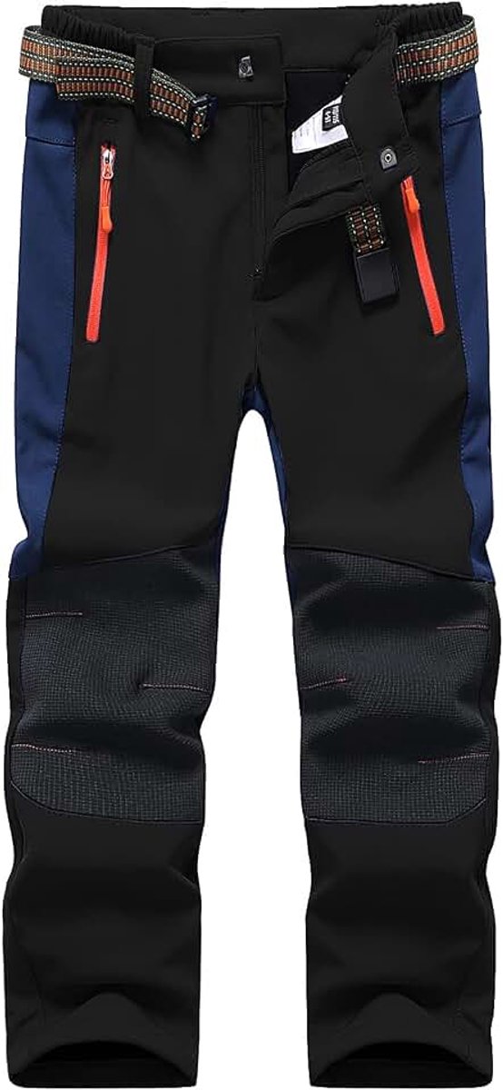 Softshell skibroek Warm gevoerde thermobroek Winter Waterdichte Winddichte Sneeuwbroek Jongens Meisjes Wandelbroek MSKZ0056-Black-128/134