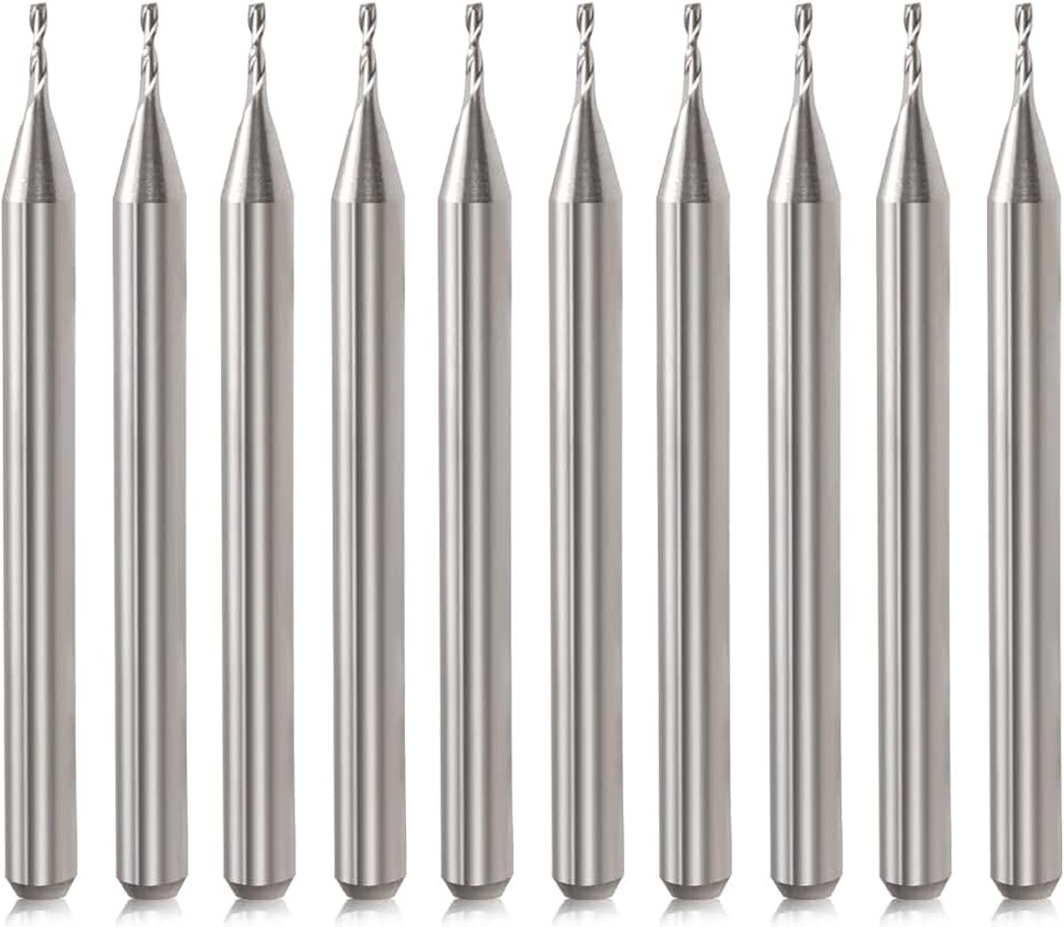 Freesbits 3,175 mm schacht CNC bit eindfrees 0,8 mm snijden dia platte neus hardmetalen eindfrees twee snijkanten spiraal opgaande frees gereedschapsset voor hout, pvc, MDF hardhout