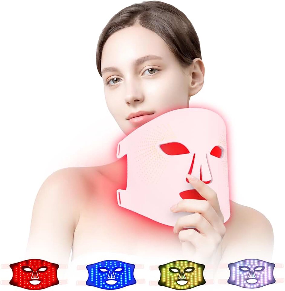 Lichttherapie, 4 kleuren led-masker met rode lichttherapie, roze