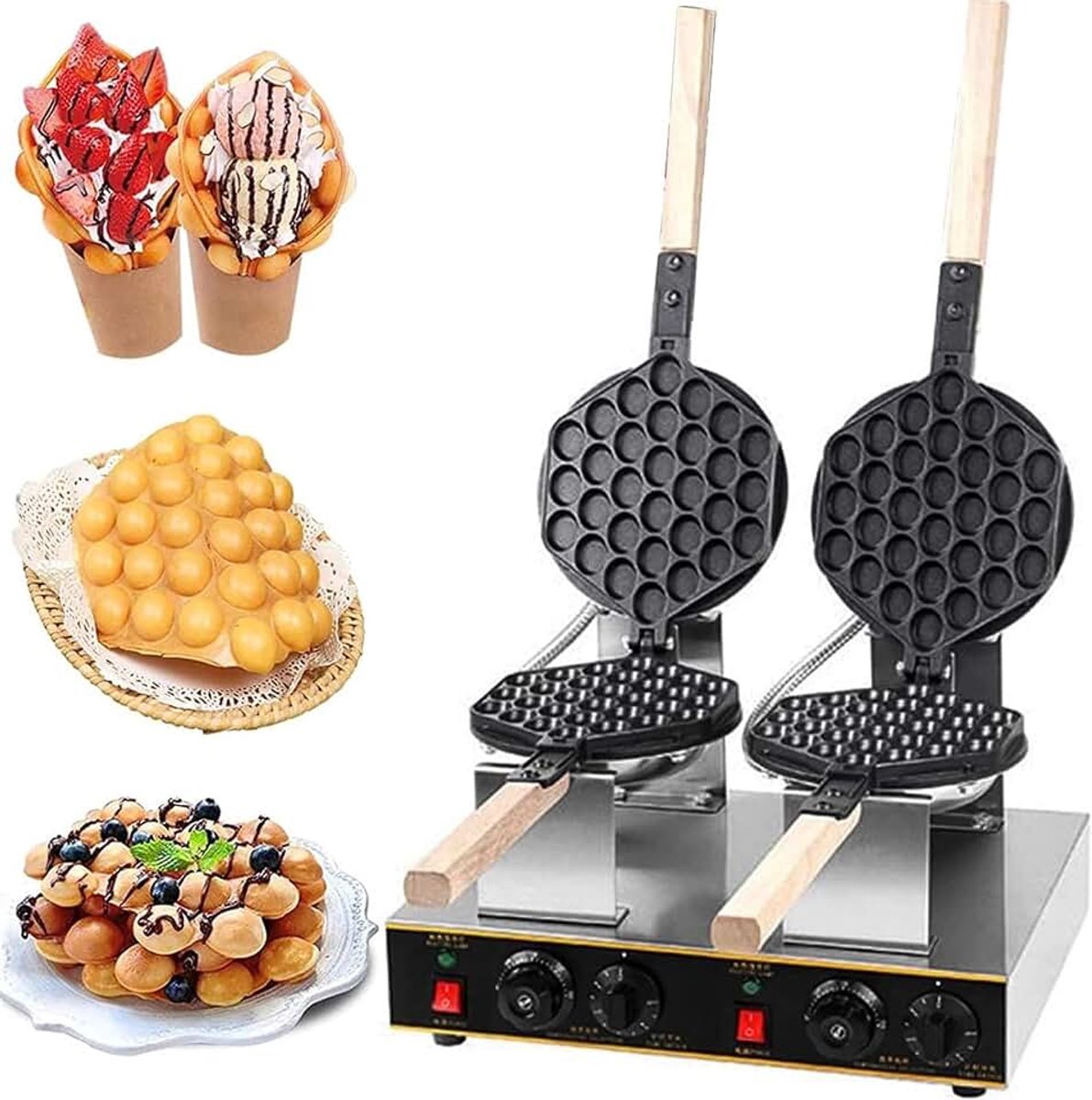Para hacer gofres con hojaldre de huevo antiadherente eléctrica, máquina para hacer gofres con hojaldre de huevo, rotación de 180 grados, adecuada para postres caseros y comerciales (110v )