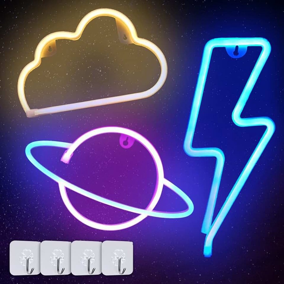 3 stuks, flits, wolken, planeet, neonbord, batterij, USB-lichtreclame, neonbord, licht voor slaapkamer, speelkamer, bar, feest, kinderkamer, gaming bord