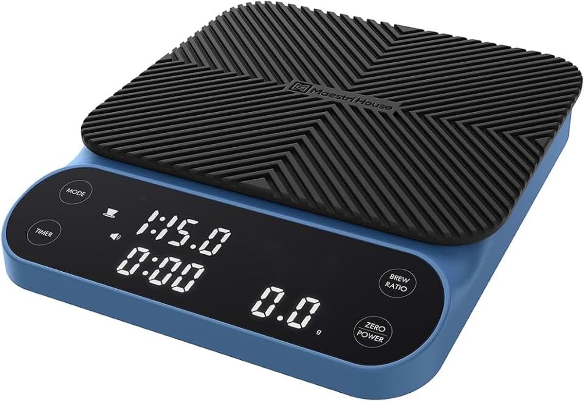 House S3 Koffieweegschaal met timer, 3 kg/0,1 g, oplaadbare digitale espressoweegschaal, 3 zetmodi, instelbare zetverhoudingen en doorstroomweergave, voor puur over, French Press - blauw