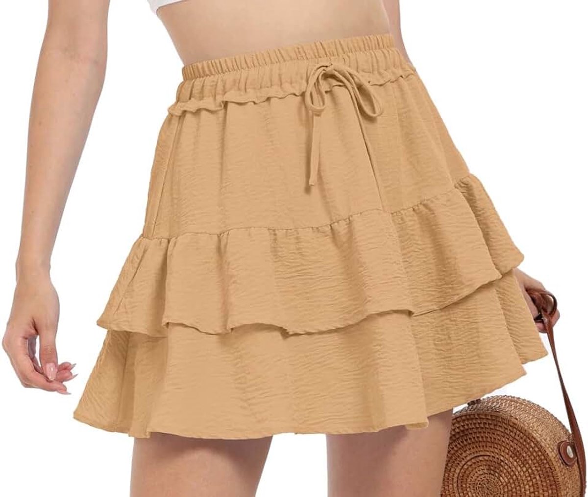 Mini-rok voor dames, hoge taille, ruches, korte rok met trekkoord