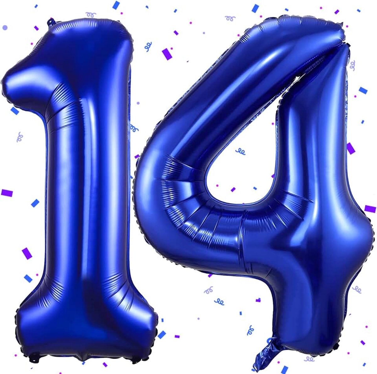 Ballon met 14, cijferballon, donkerblauw, 101 cm, folieballon 1&4, cijferballon, 14 heliumballon, ballon 14e verjaardag, voor 14e verjaardag, voor meisjes en jongens, jubileum