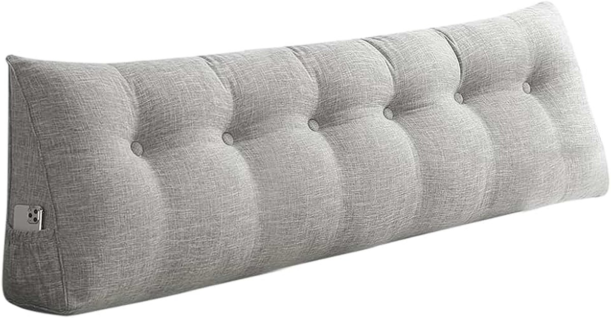 Leeskussen voor Bed of Bank, Driehoekige Rugkussen, Hoofdkussen voor Baby, Afneembare Gewatteerde Hoes voor Meer Comfort - 180 * 50 * 20 cm - Zilvergroen