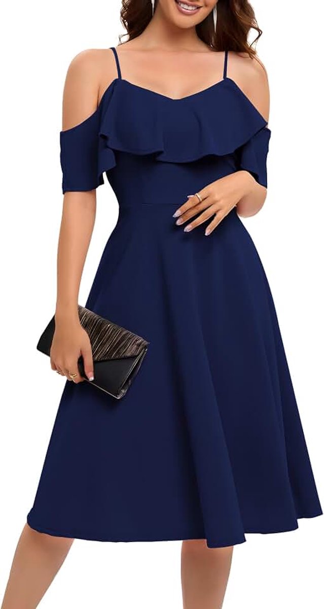 Cocktailjurk, chic, voor doop, ceremonie, bal, bruiloft, middellang, met bandjes