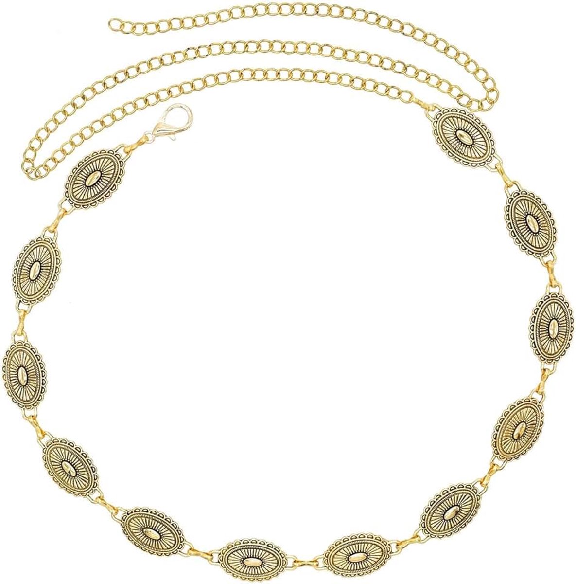 Kettingriem voor dames, Boheemse riem van metaal, grote maat, goudkleurige ketting, verstelbaar, voor elke dag, feest of festival, jurken, jeans