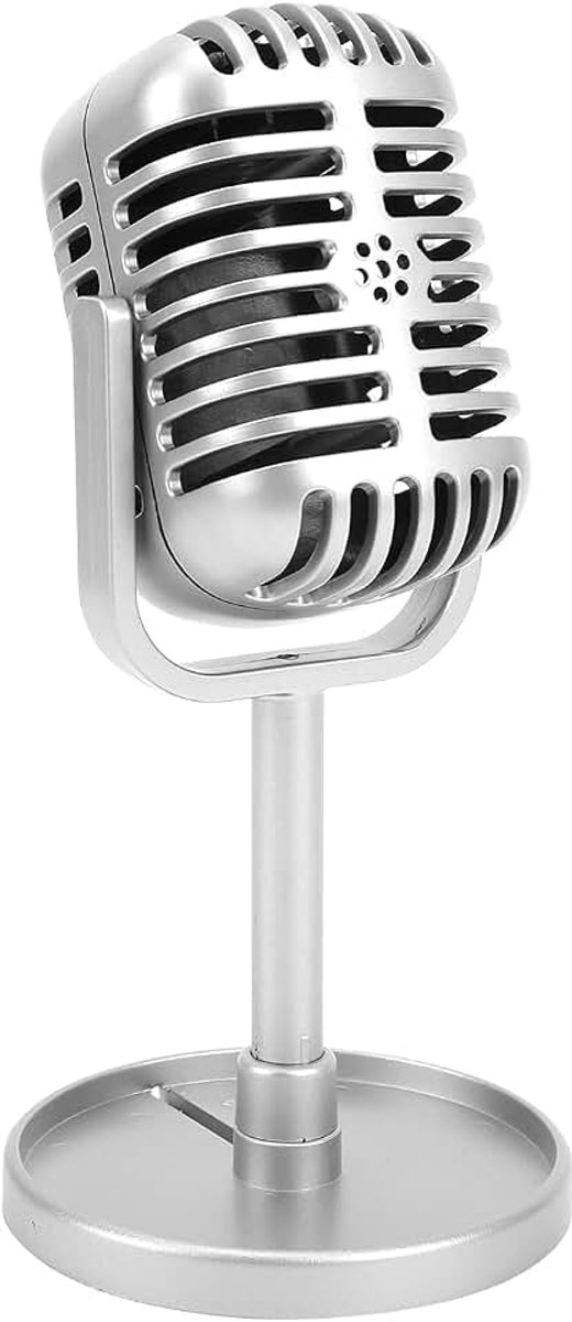 Retro de Kostuumprop Van de Stijl Plastic Mic Realistische Vintage Pretend Microfoonstuk Speelgoed voor Het Stadium Van de Karaokepret Praktijk Het Gebruiken (Zilver)
