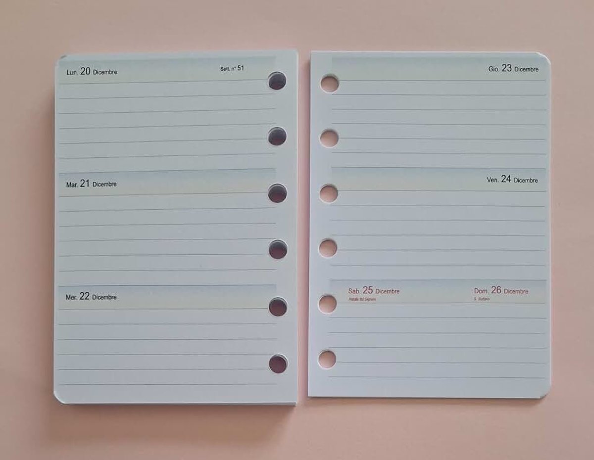 {parent::item_name.value}} 8x12cm per agenda 6 anelli formato A7 pocket-mini Calendario Settimanale
