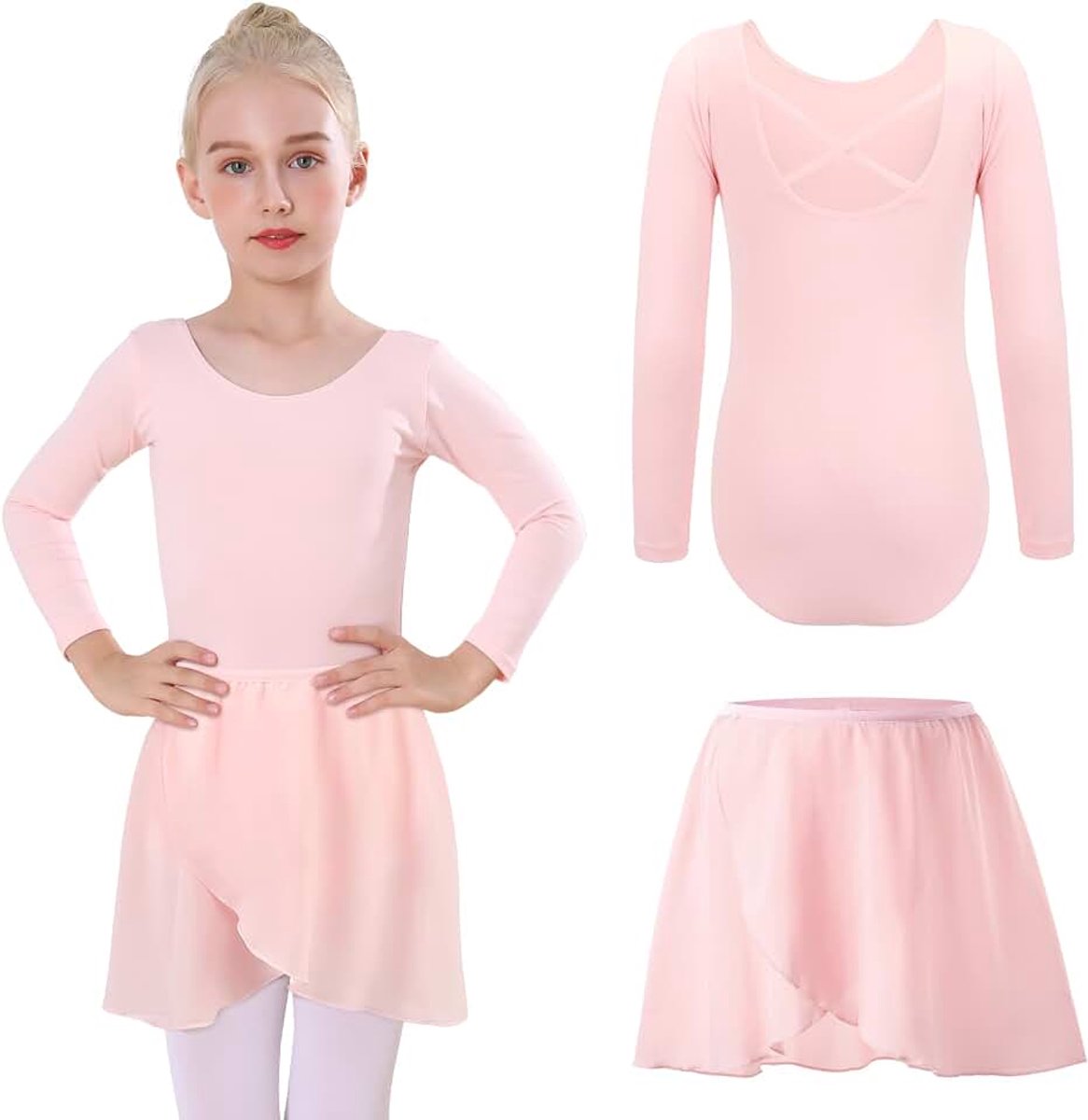 Balletkleding meisjes met afneembare balletrok dansbody lange mouwen balette kleding meisjes balletpak kinderen