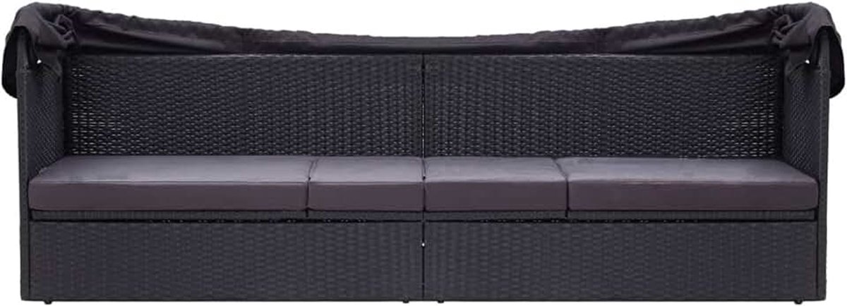Outdoor-slaapbed, ligstoel met dak, tuinbed, outdoor zonnebed met inschuifbaar luifel, rotan, aparte zit-snijbank voor patio, tuin, achtertuin, tuin, tuin, zwembad, zwart