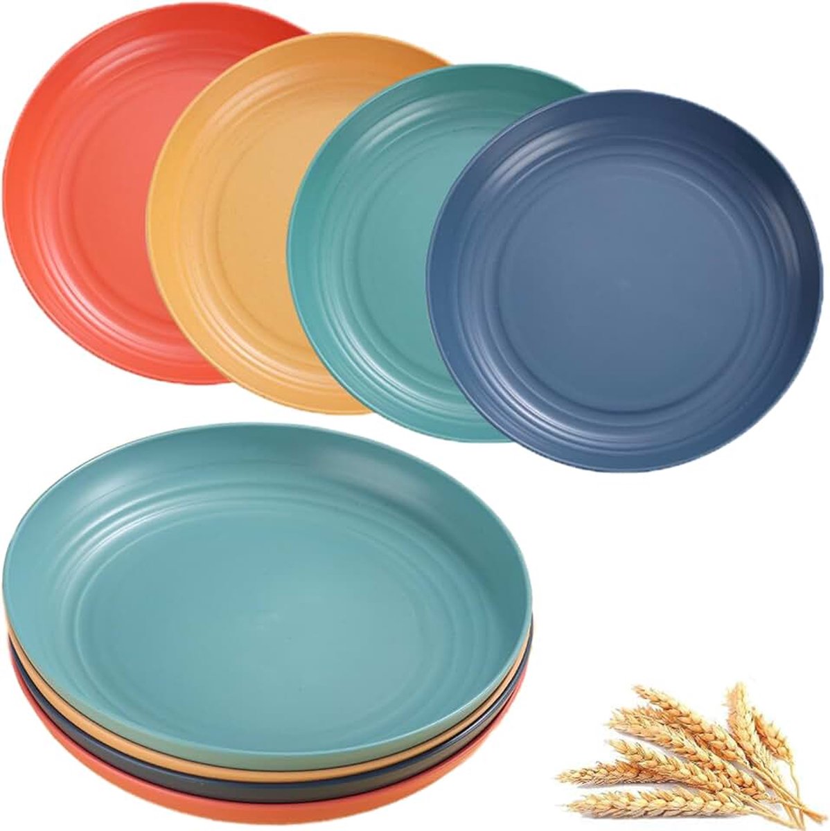 Borden, herbruikbaar, set van 4, 20 cm, onbreekbare platte borden, lichte campingborden voor picknick, salade, pasta, feest, huis, kantoor, vaatwasser- en magnetronbestendig (4 kleuren)