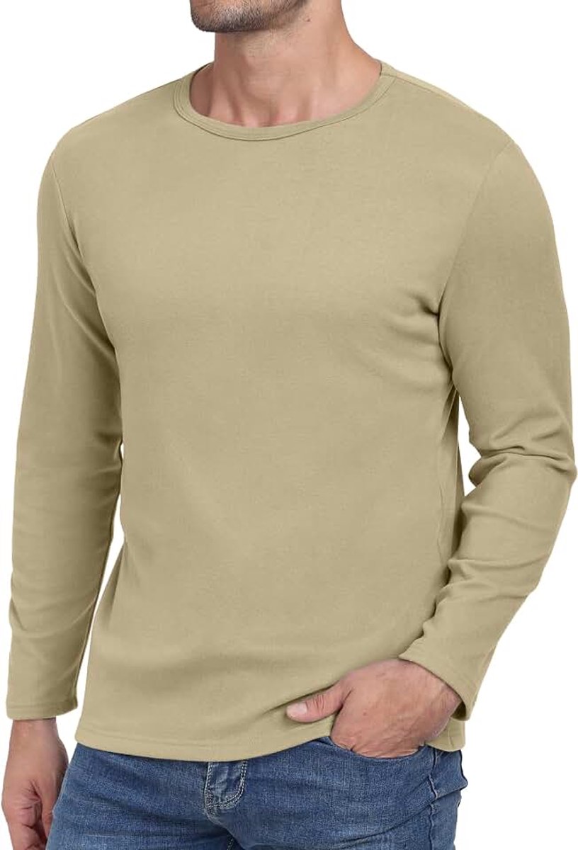 Shirt met lange mouwen voor heren, ronde hals, basic-T winter, thermo-onderhemd, longsleeve, slim fit, stretch, bovendeel, warme tops