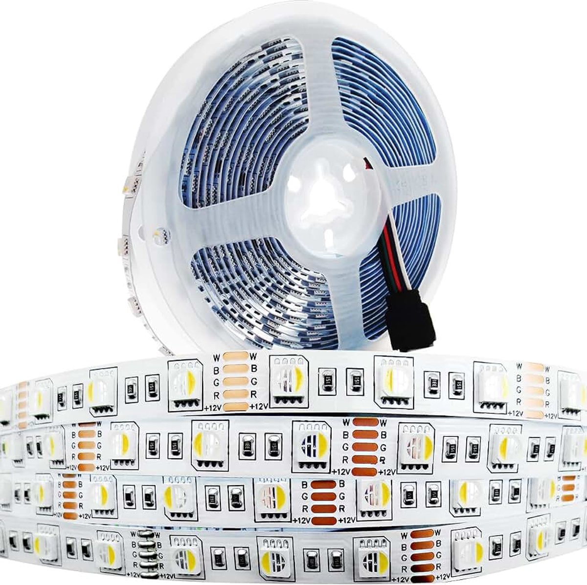 12V LED Strip Light, 4 in 1, RGBWW RGB + warm wit 3000K 5M gemengde kleuren SMD 5050 IP20 300 LEDs Ledstrip lichtstrip voor Slaapkamer, Keuken Decoratie