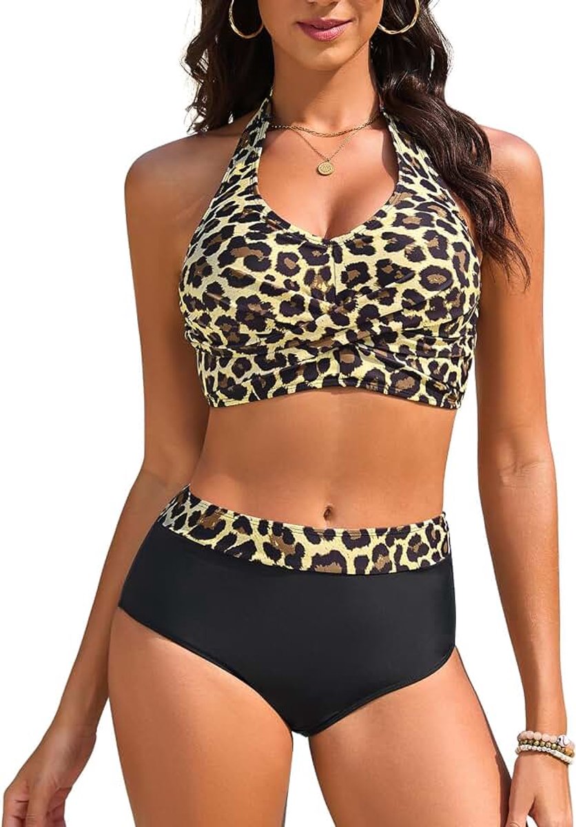 Dames set hoge taille buikweg badpak tweedelige sexy V-hals push-up bikini nekhouder badmode grote maten strand zwembad