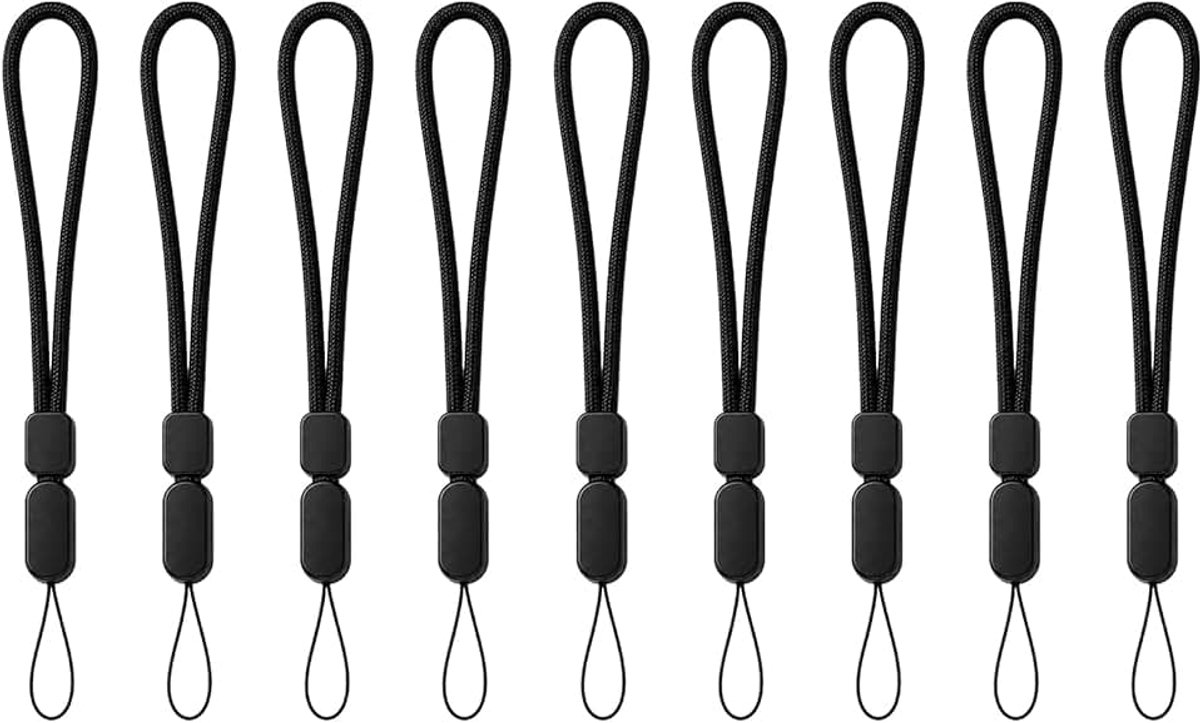 10PCS Polsband Set Zwart, Kort Polskoord met Verstelbare Stopper, Nylon Lus voor Telefoon, Camera, Sleutels, ID-kaart, USB-stick, Tas, Reis en Dagelijks Gebruik