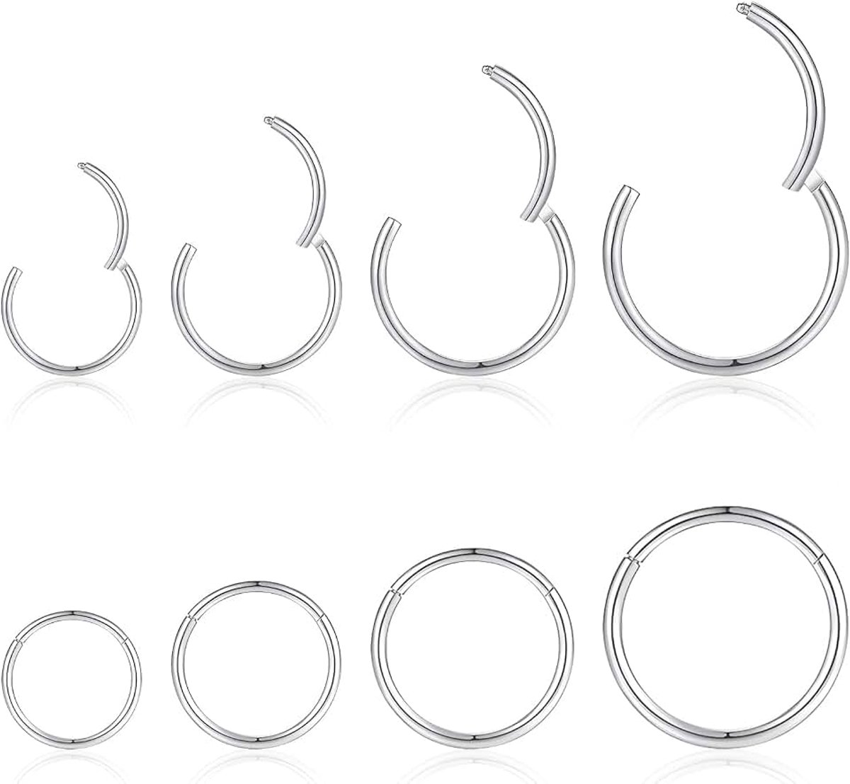 Ring zilver 8 stuks 18 g neusring Nostril septum piercing ringenset chirurgisch staal dunne lippiercing septum clicker kraakbeen piercing oor voor dames en heren 8 mm/10 mm/12 mm