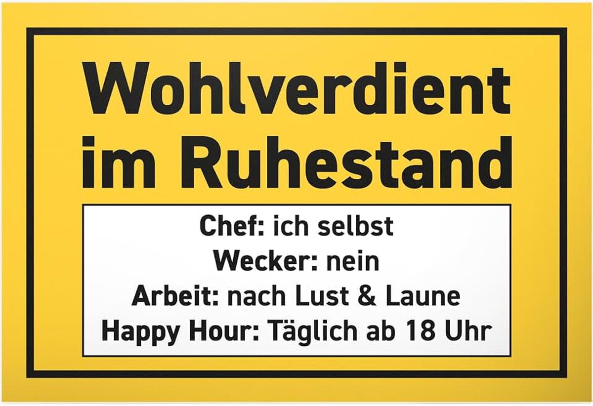 Welverdiend bij pensioen, kunststof bord, 30 x 20 cm, cadeau voor mannen, collega, pensionering, afscheid, cadeau-idee, decoratief feest
