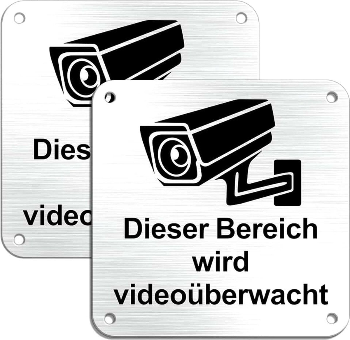 Gebied wordt videobewaking sticker 10 x 10 cm aluminium, dit grondstuk wordt videobewaking bord x2