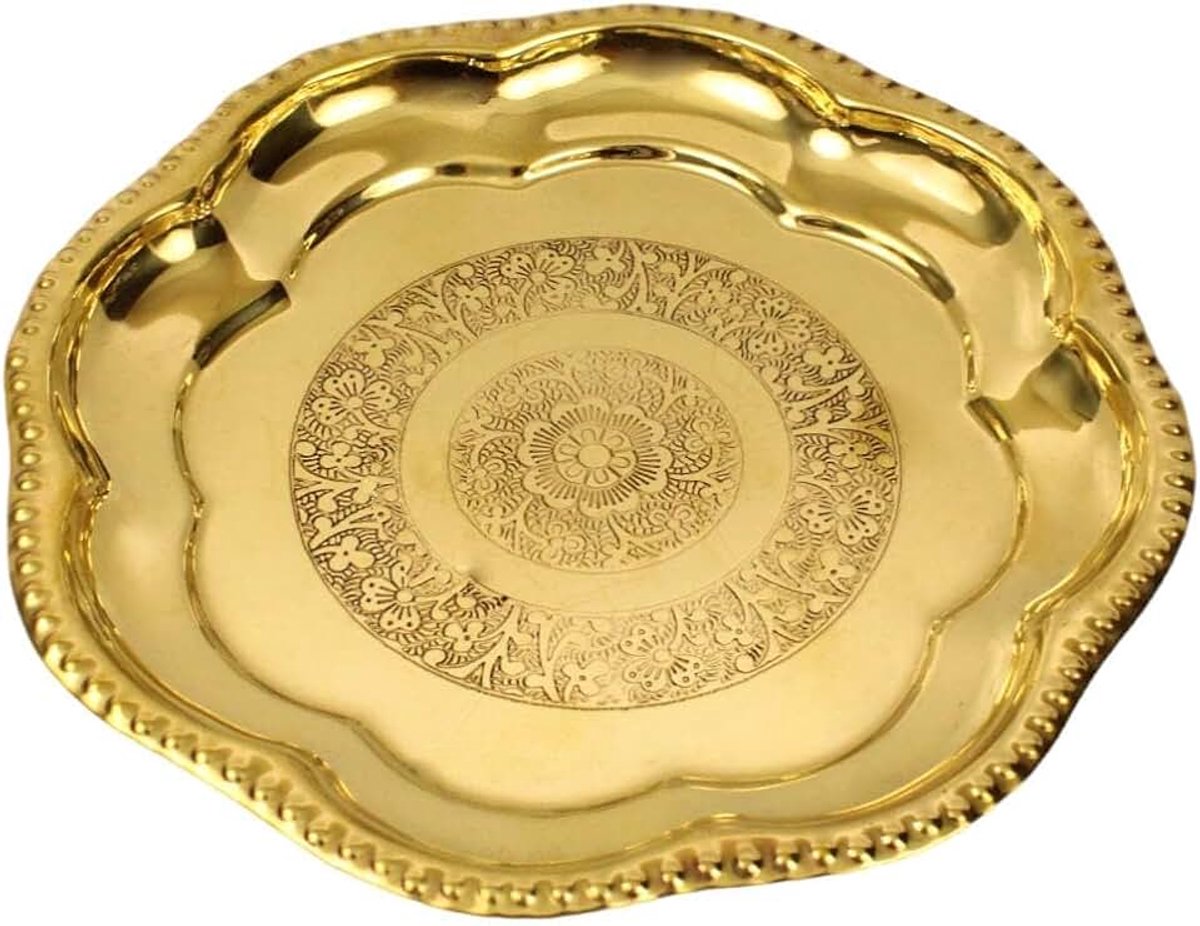 Brass Flower Plate Prasad Plate Katori for Indian Traditional Festival Laxmi Poojan Padwa Pooja Utensils Item Articles Housewarming(Size:- 8" Diameter) Patra (Katori)(Golden)