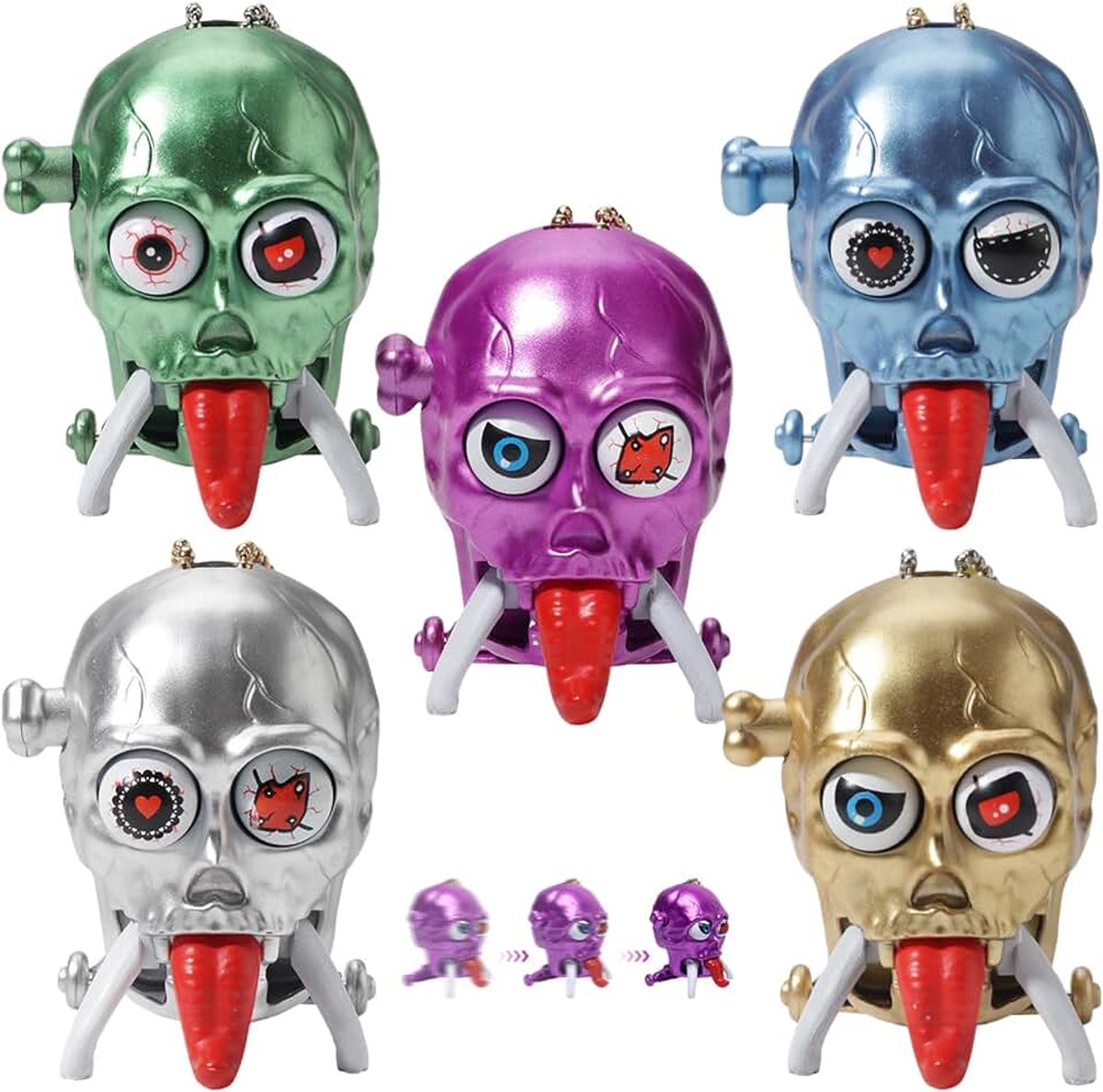 5 stuks opwindspeelgoed voor kinderen, skelet, loopspeelgoed, tanden, ogen, opwindfiguur, Halloween-decoratie, opwindspeelgoed, cadeautje voor kinderen, opwindspeelgoed, goody bag vullen