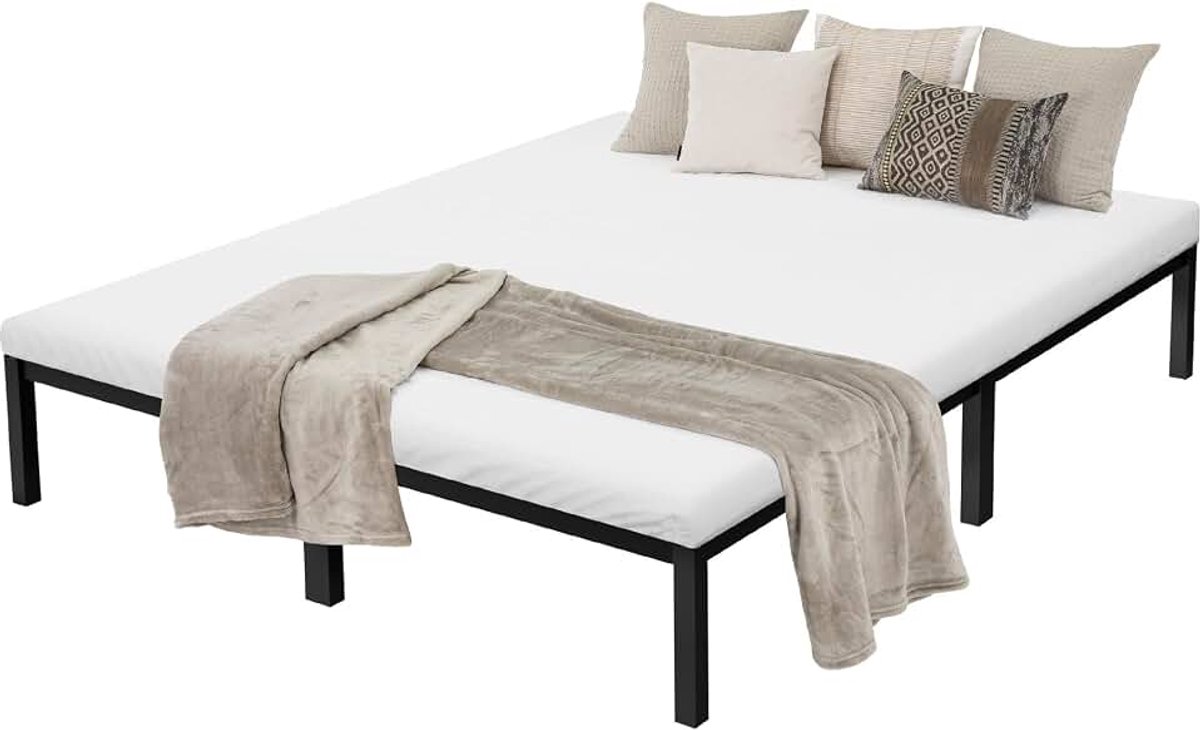 Metalen bed 160x200 cm zwart stalen frame met lattenbodem stevig en duurzaam eenpersoonsbed ideaal voor slaapkamer kinderkamer tienerkamer logeerkamer gastenbed en volwassenen bedframe