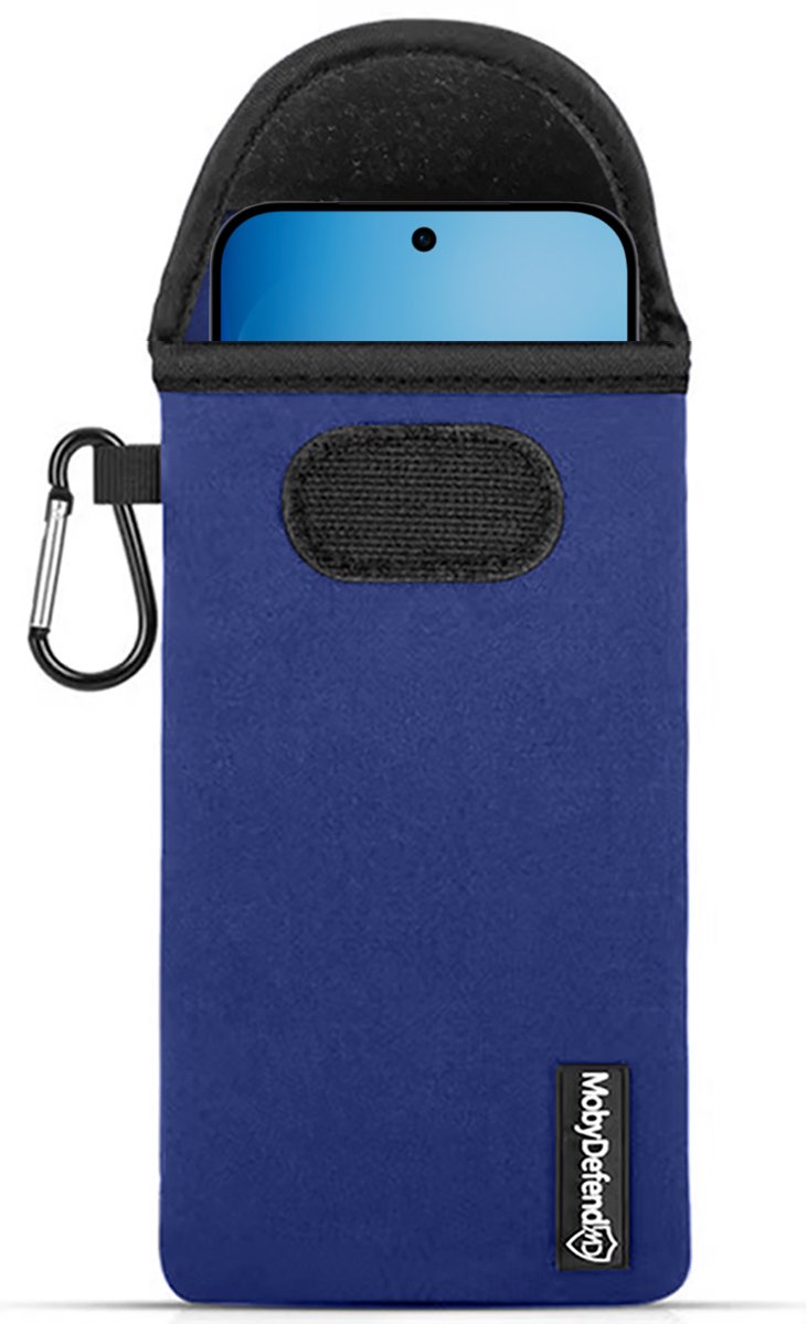 MobyDefend Hoesje - Geschikt voor Oppo Reno16 F/FS - Neopreen Pouch Met Karabijnhaak - Insteek - Riemlus - Blauw